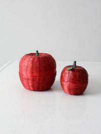 vintage wicker apple shaped baskets pair