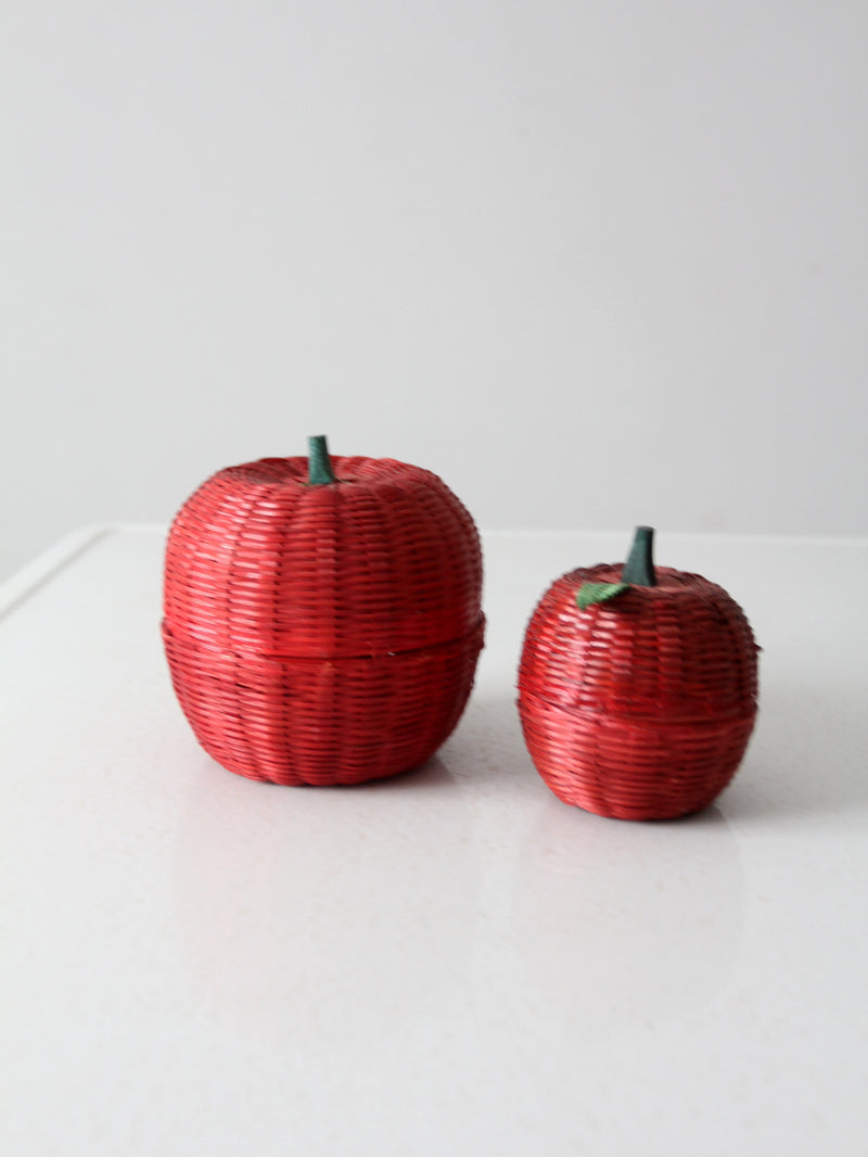 vintage wicker apple shaped baskets pair