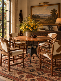 mid-century leather and iron round dining table