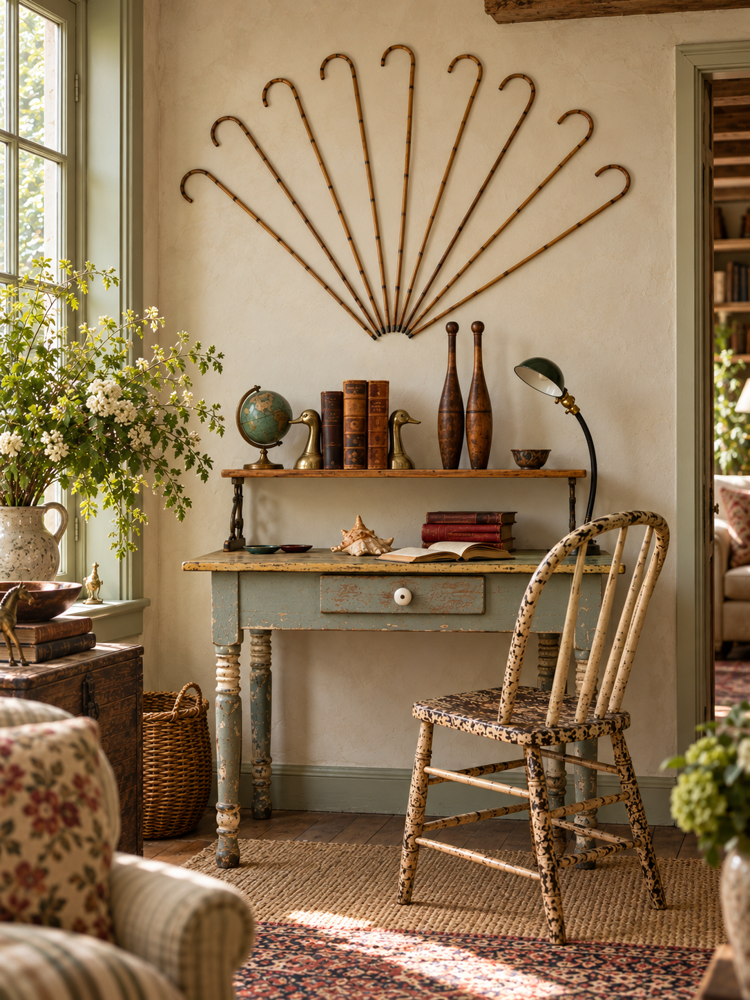 collection of antique bamboo walking canes