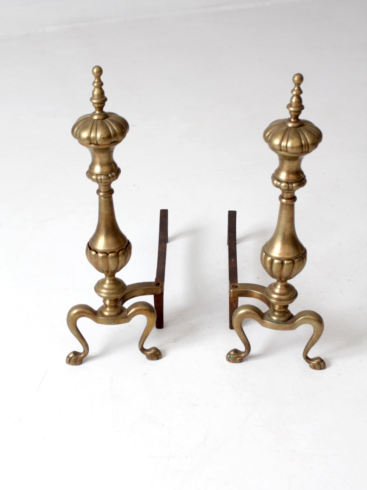 antique brass and cast iron fireplace andirons