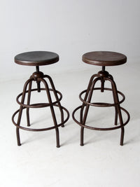 mid century industrial stools pair