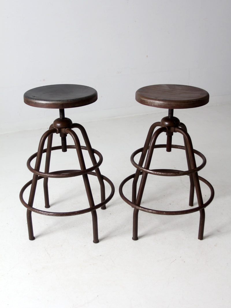 mid century industrial stools pair