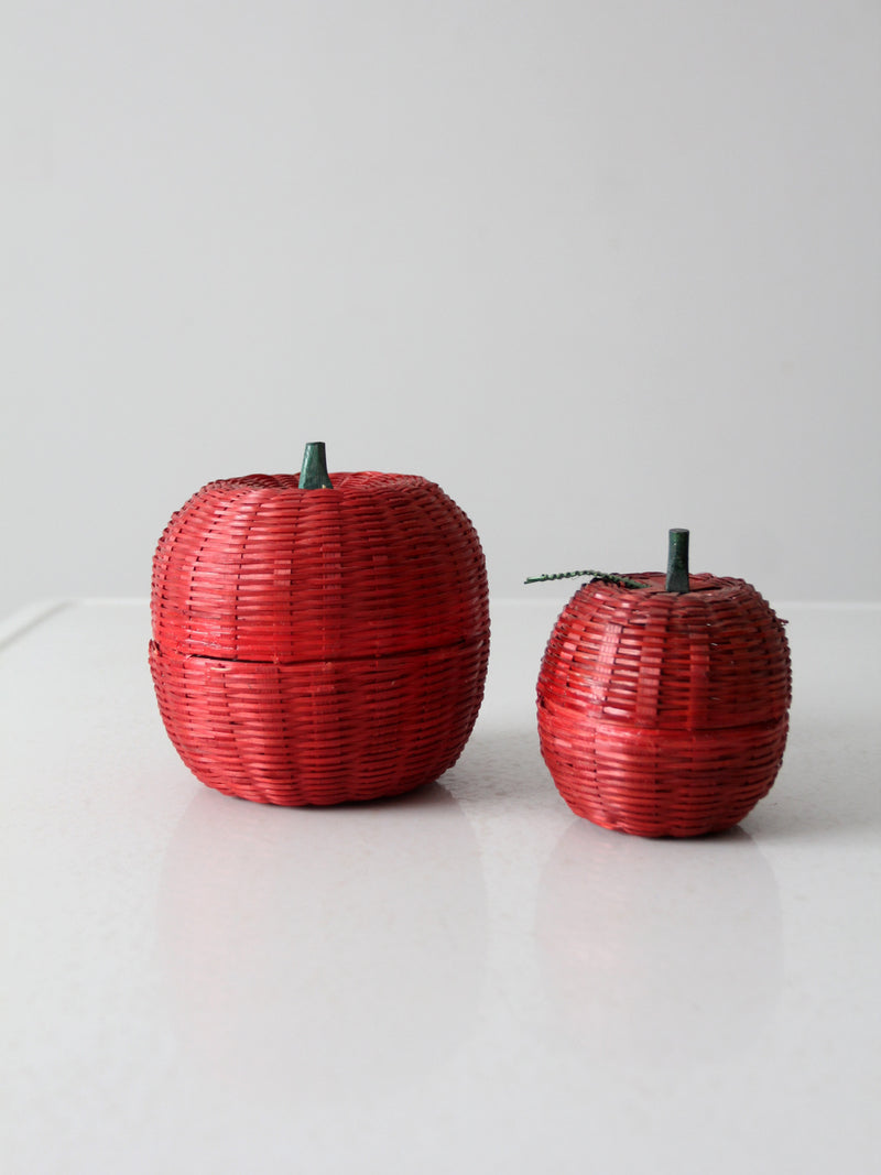 vintage wicker apple shaped baskets pair