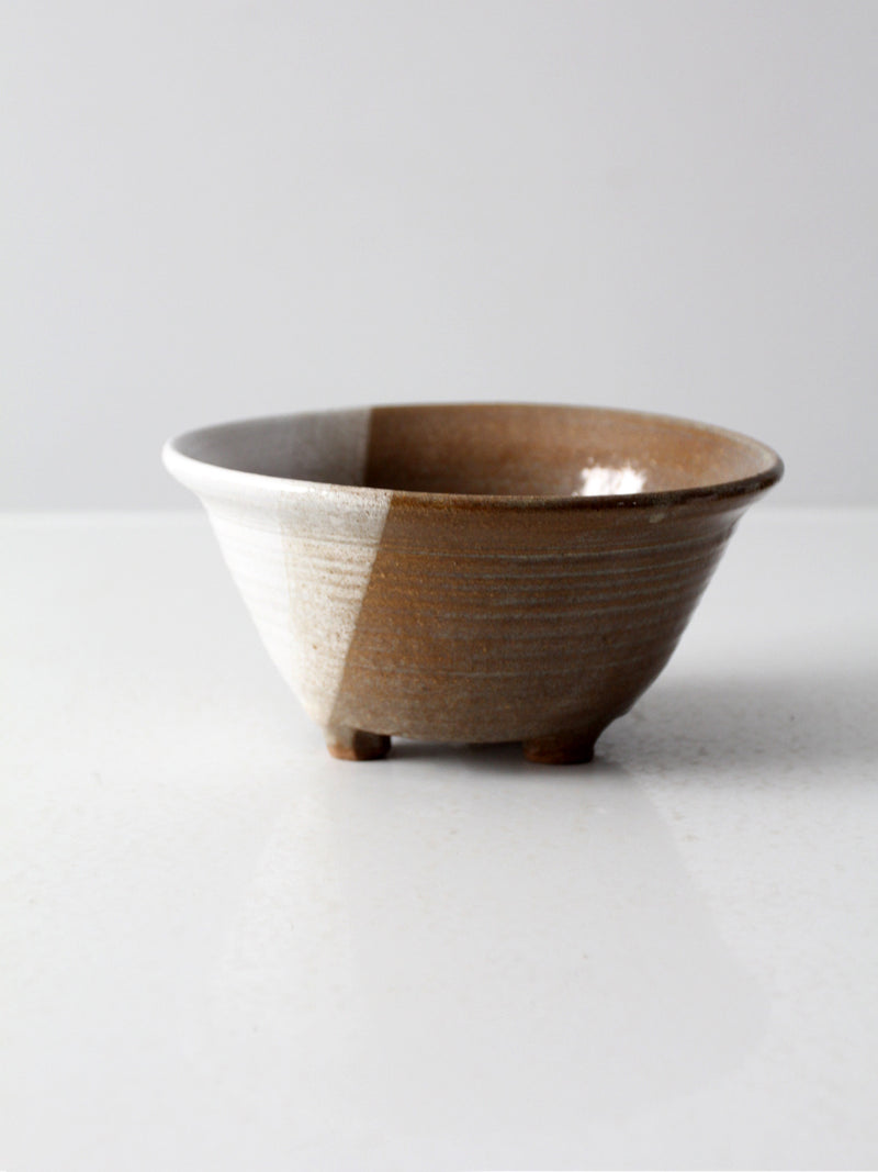 vintage studio pottery footed colander bowl