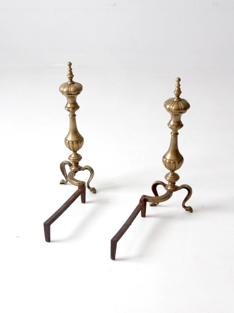 antique brass and cast iron fireplace andirons