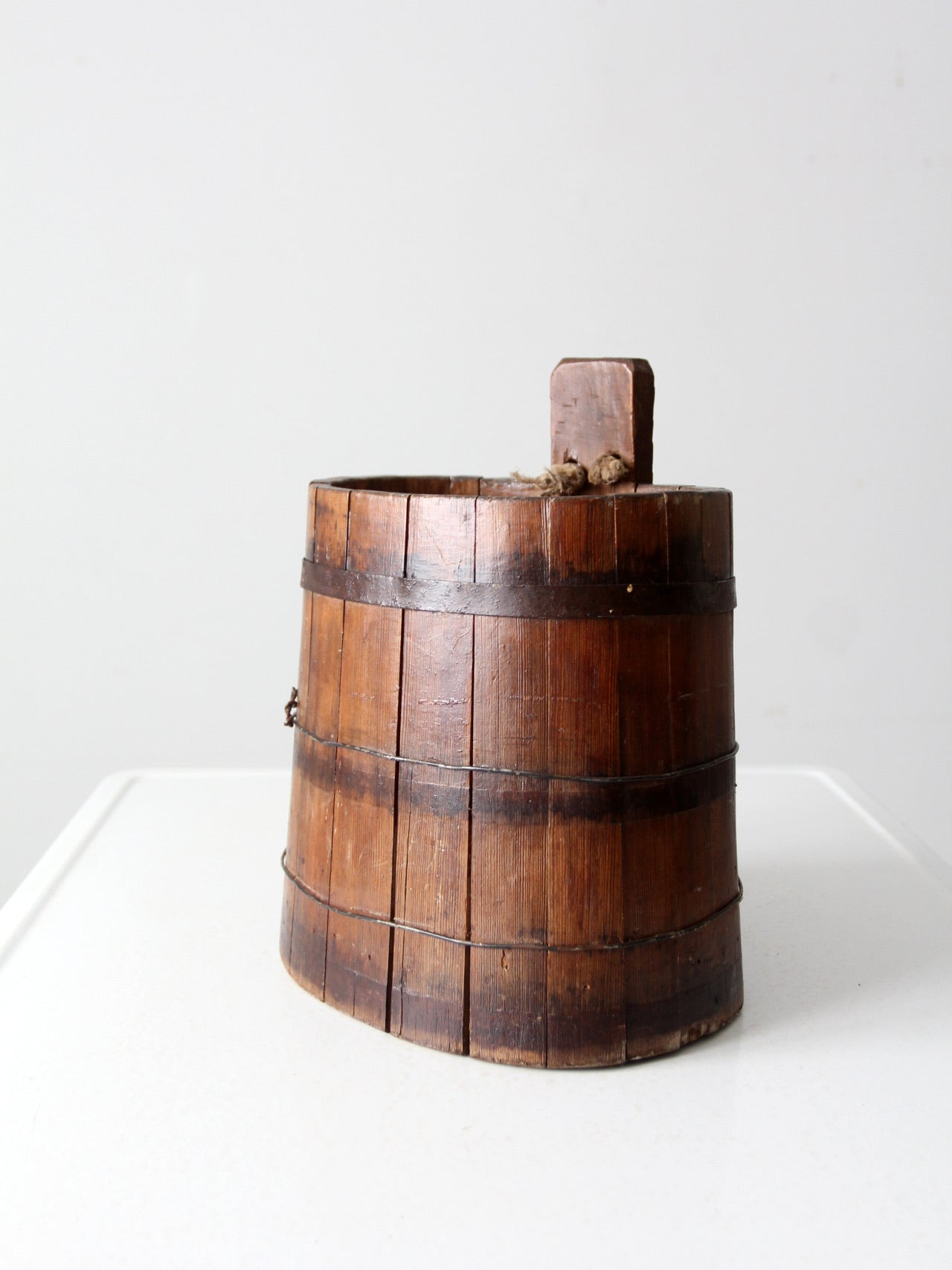 antique primitive wood stave cask pail