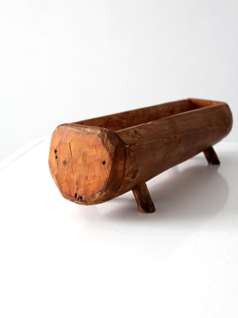 vintage hand carved footed wood bowl