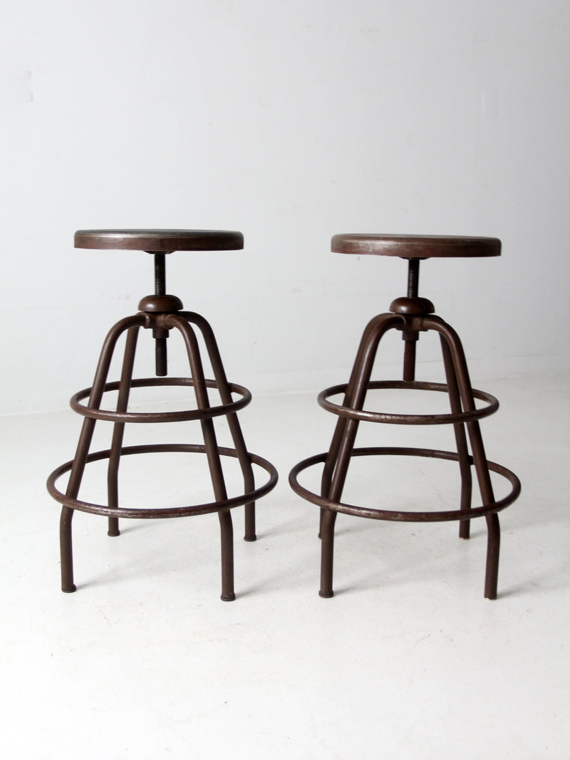 mid century industrial stools pair