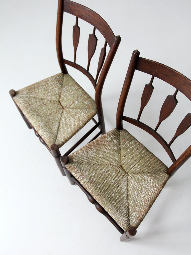 antique rush dining seat chairs pair