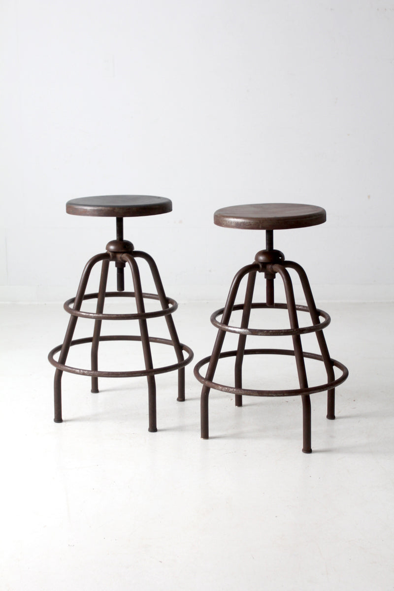 mid century industrial stools pair