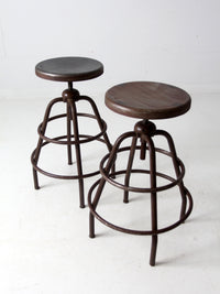 mid century industrial stools pair