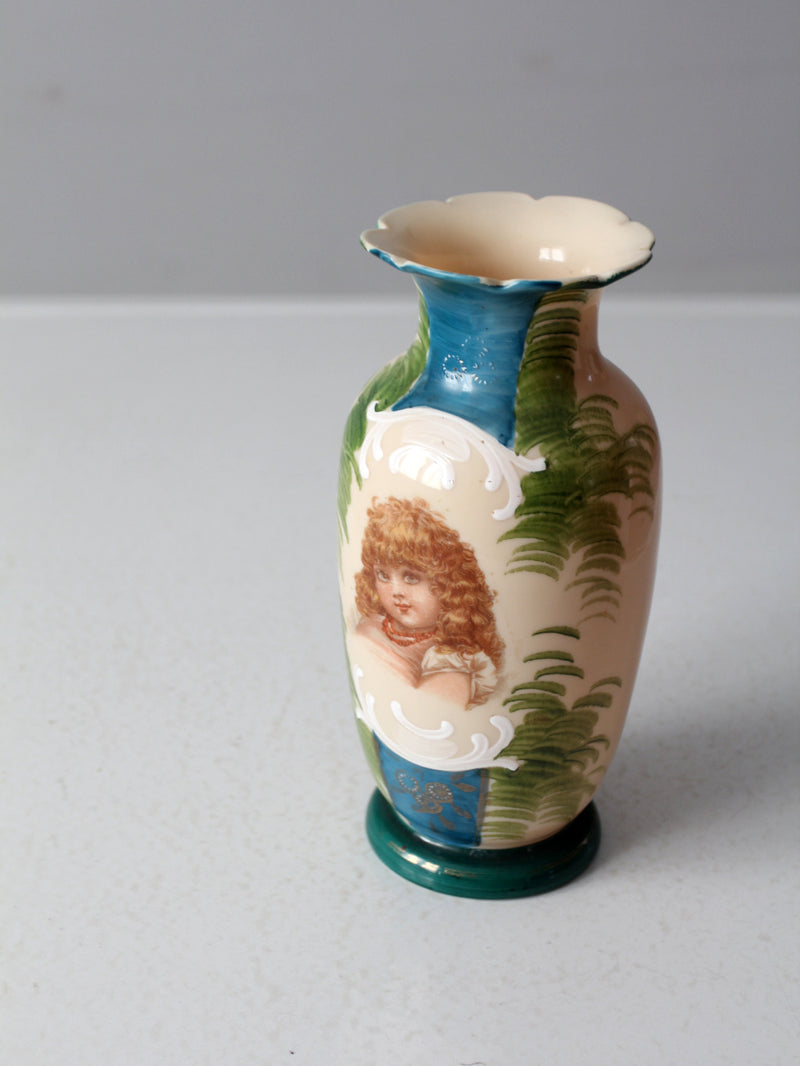 antique Victorian painted portrait vase