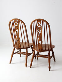 mid century oak Windsor style dining chairs pair