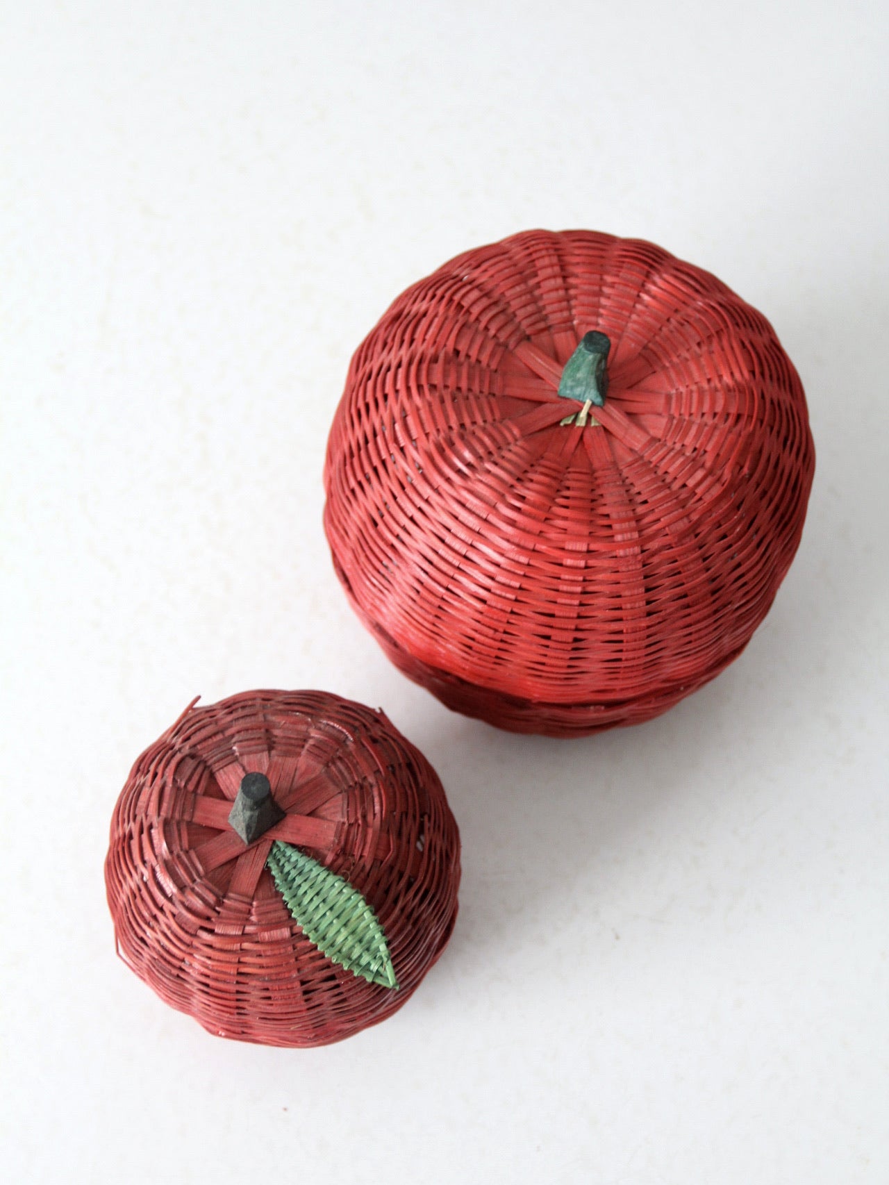 vintage wicker apple shaped baskets pair
