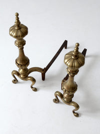 antique brass and cast iron fireplace andirons