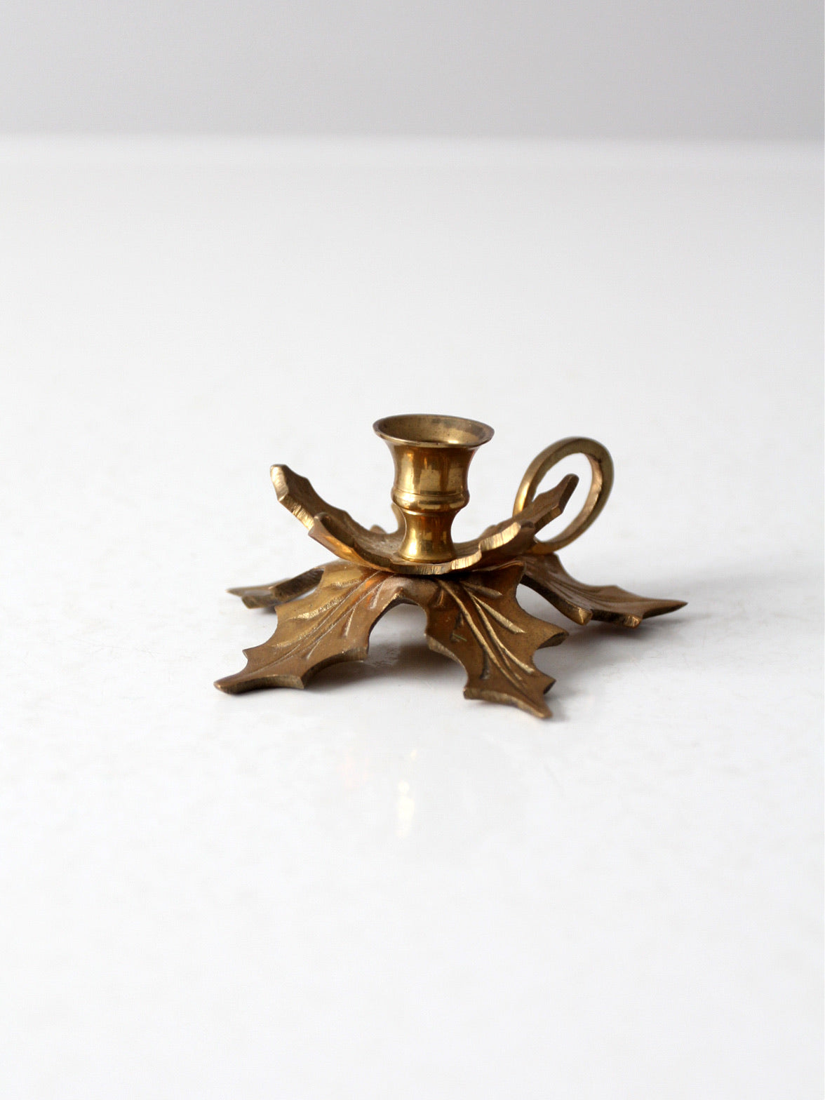vintage brass leaves candlestick holder