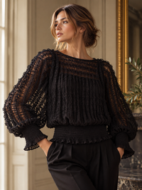 vintage 1970s Andree Gaye black lace blouse