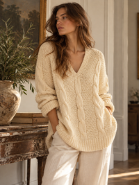 vintage cream cable knit tunic sweater