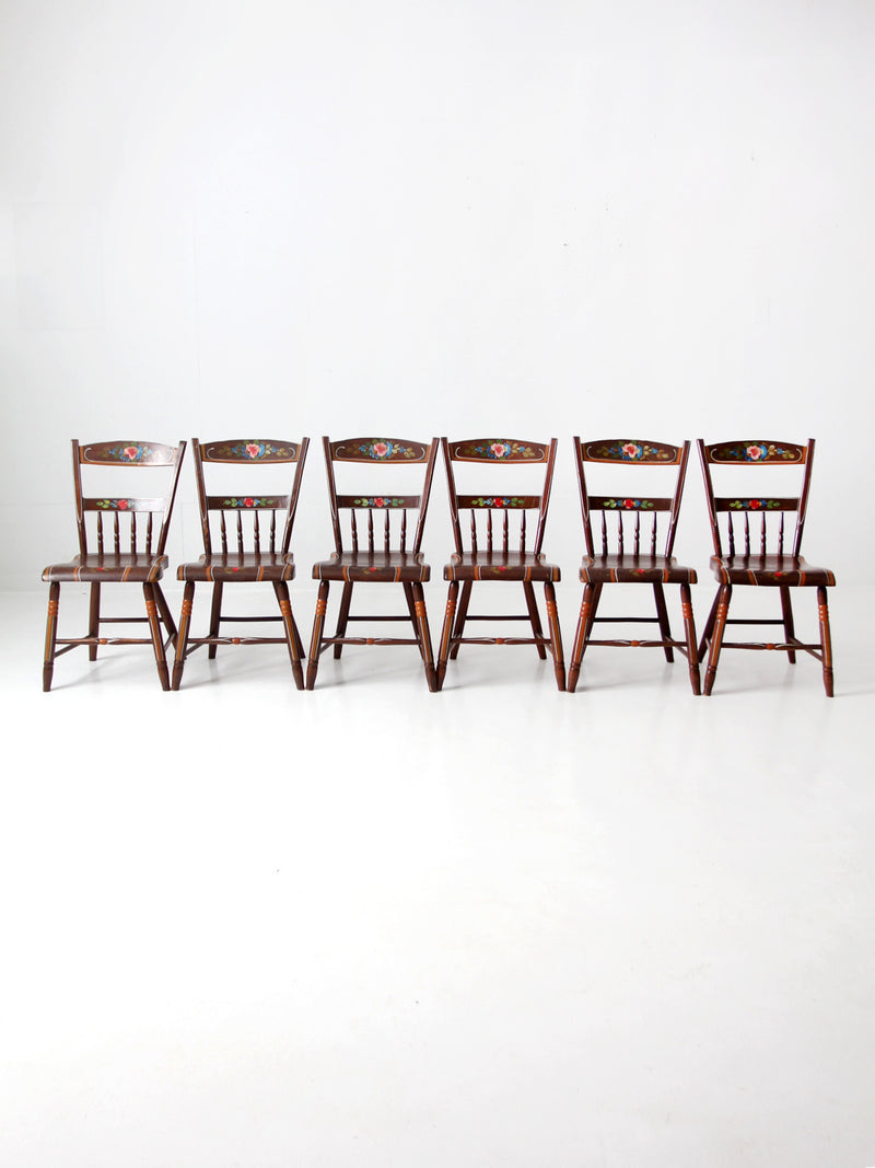 antique set of 6 painted plank seat chairs
