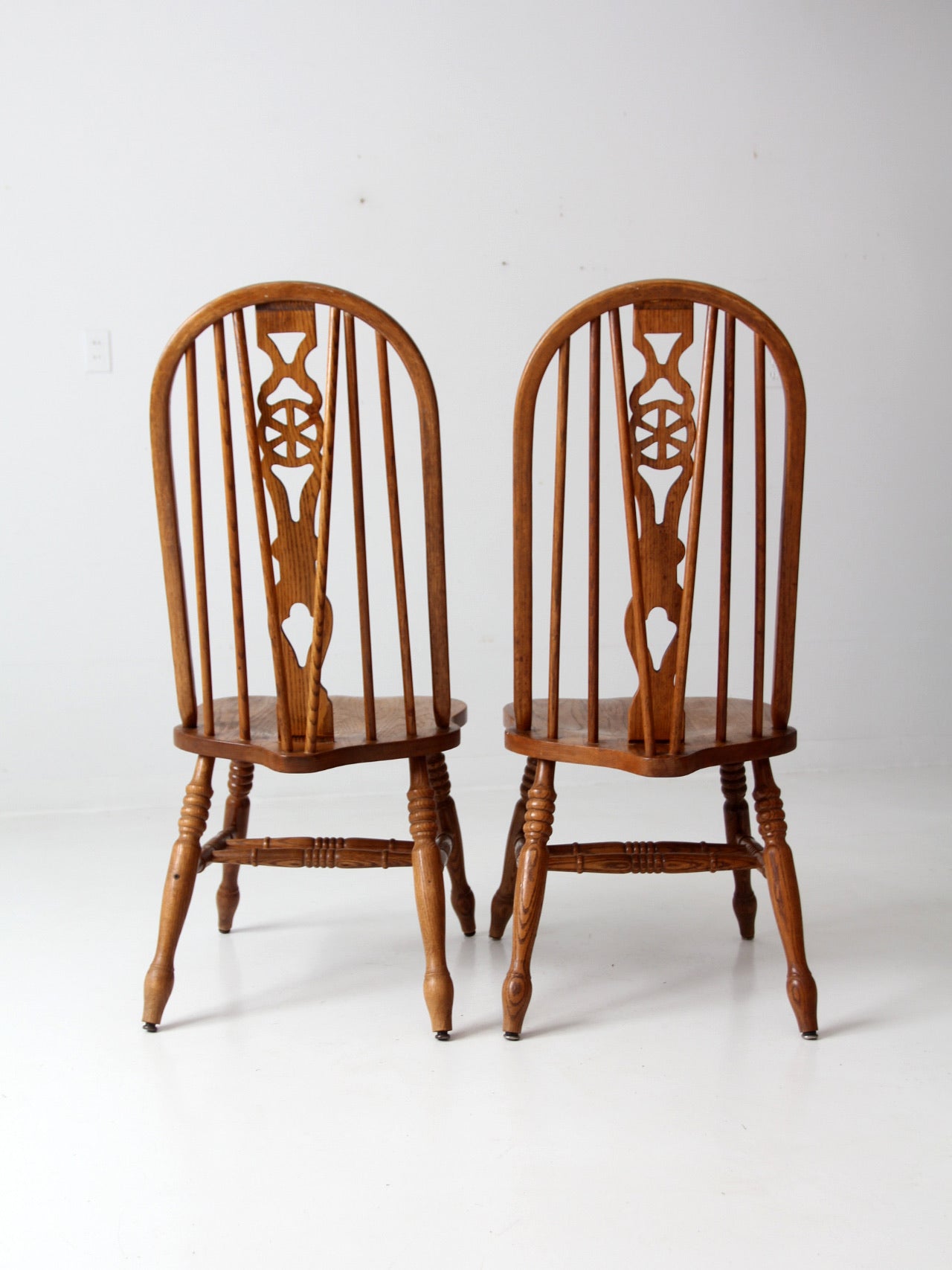 mid century oak Windsor style dining chairs pair