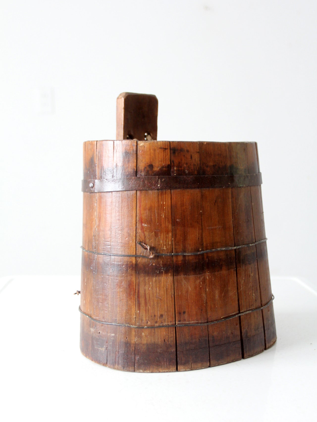 antique primitive wood stave cask pail