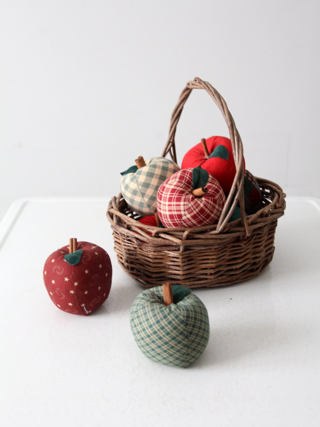 vintage hand-made fabric apple ornaments set of 9