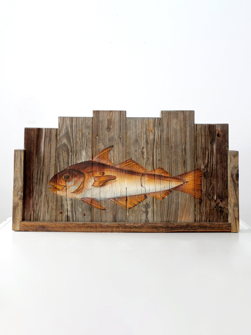 vintage rustic folk art painted fish sign