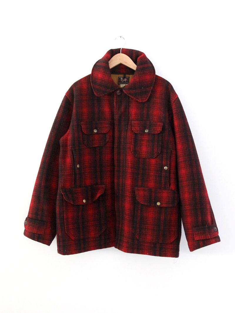 1940s Woolrich red and black plaid wool hunting jacket