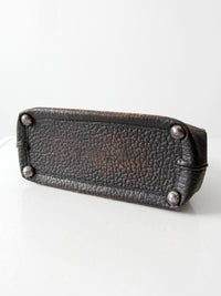 antique black leather top handle handbag
