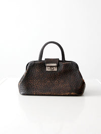 antique black leather top handle handbag