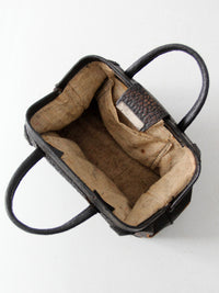 antique black leather top handle handbag