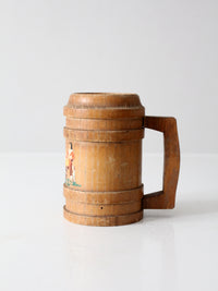 vintage wooden tankard with painted tavern scene