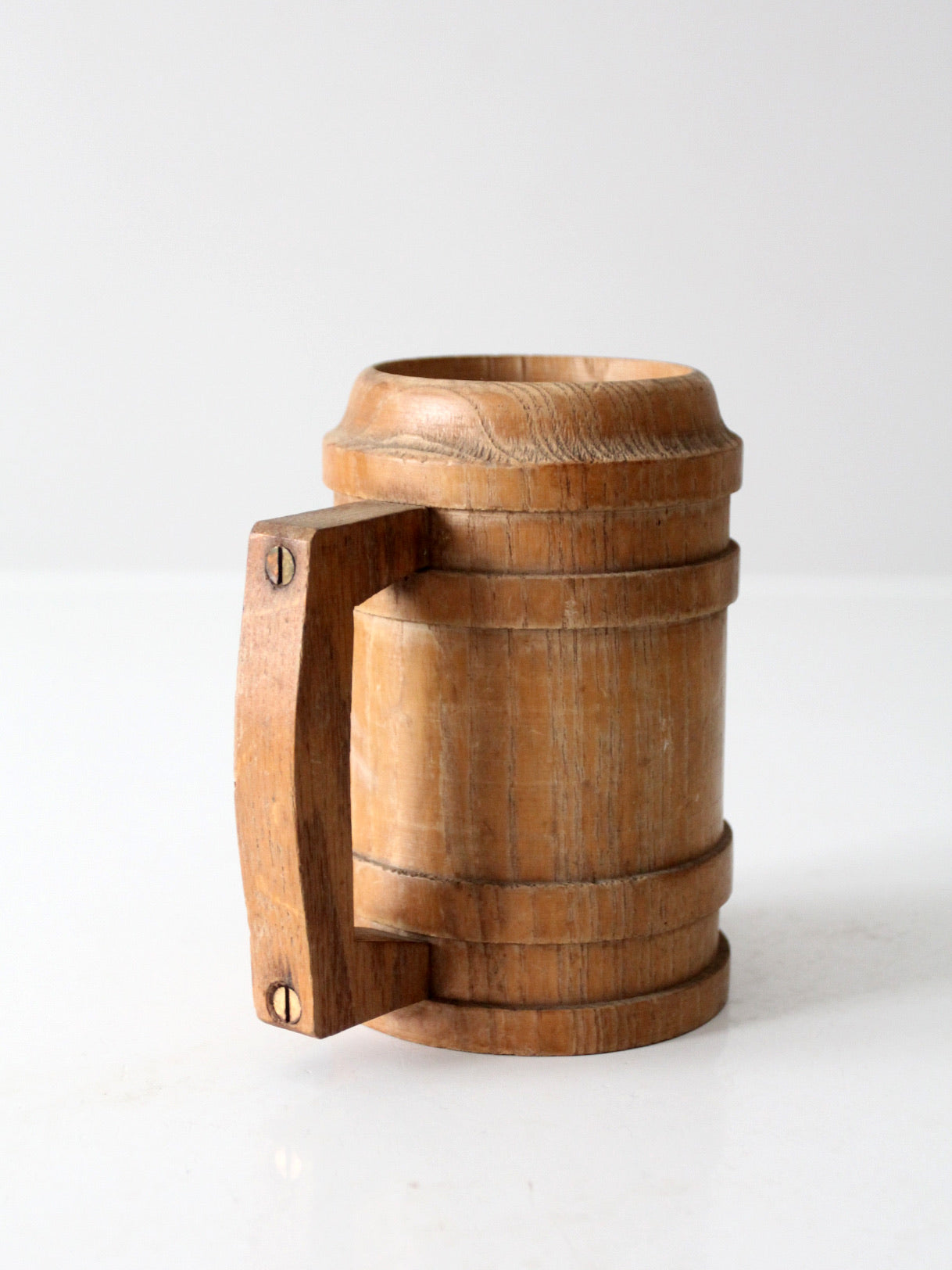 vintage wooden tankard with painted tavern scene