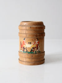 vintage wooden tankard with painted tavern scene
