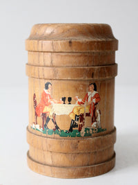 vintage wooden tankard with painted tavern scene