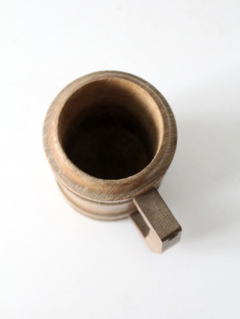 vintage wooden tankard with painted tavern scene