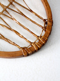 1940s Lund wooden snowshoe with rawhide webbing