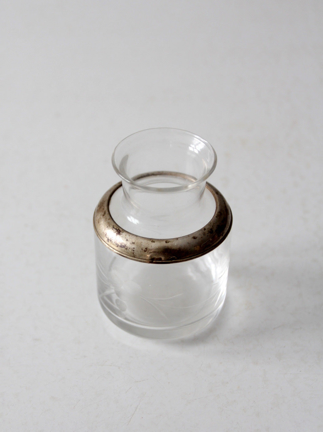 antique etched glass vanity jar