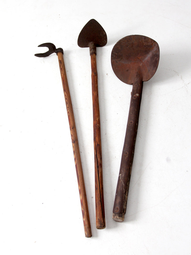 antique primitive gardening farm tools set of 3