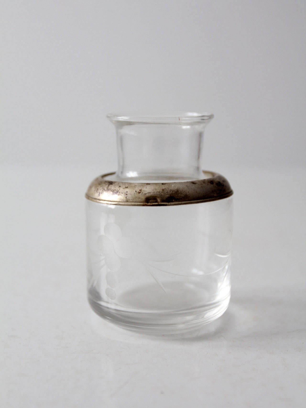 antique etched glass vanity jar