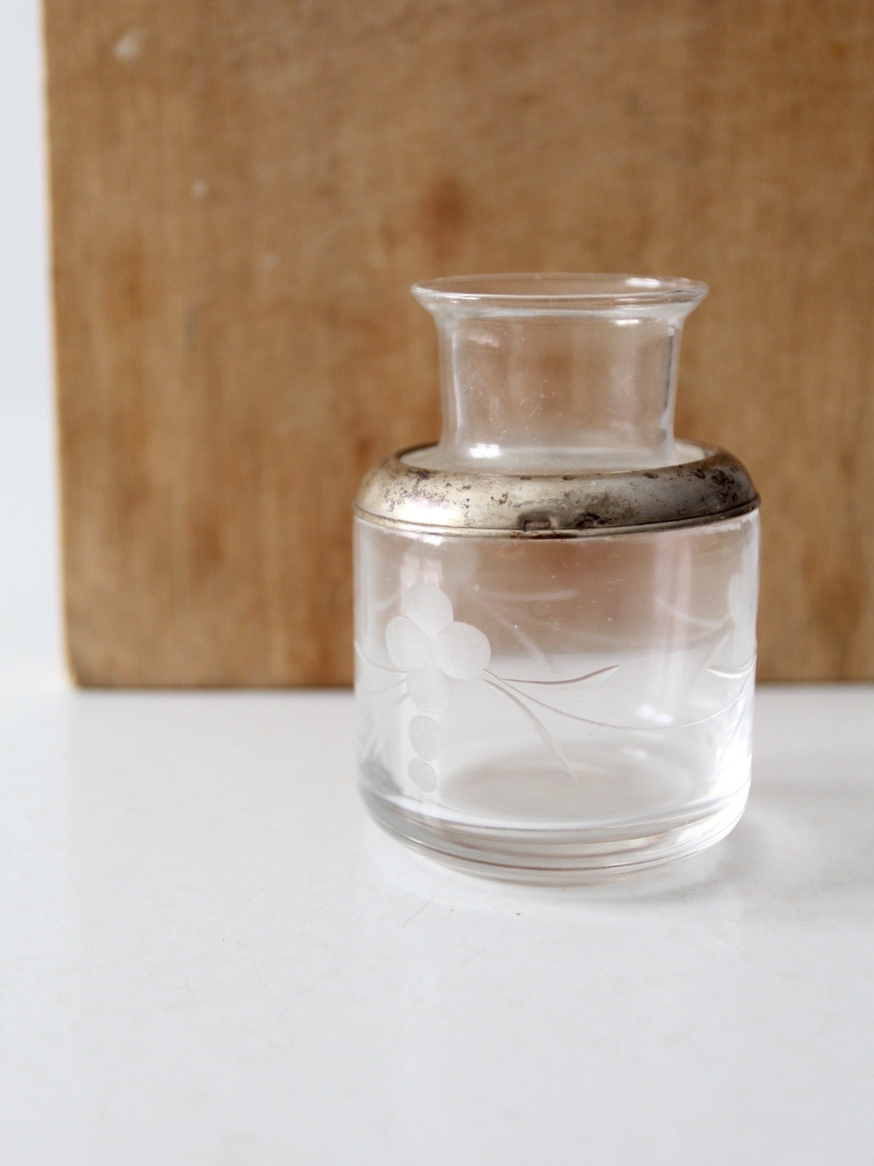 antique etched glass vanity jar