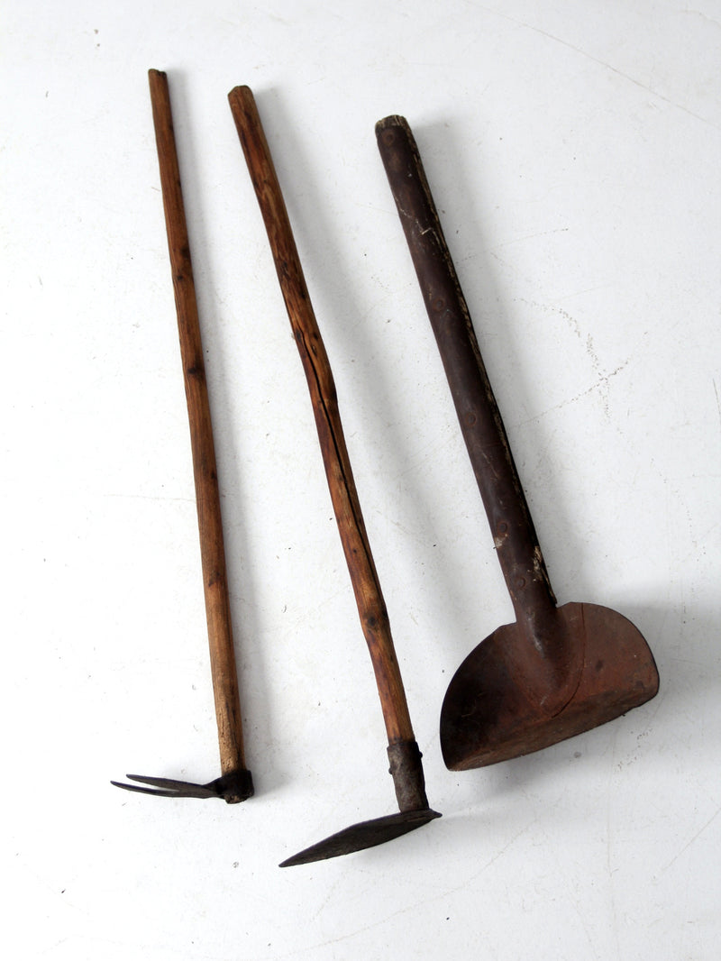 antique primitive gardening farm tools set of 3