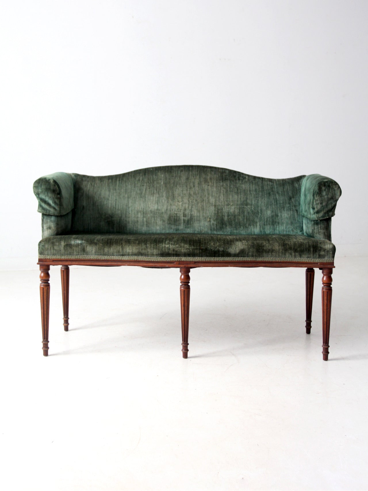 antique Neoclassical settee with velvet upholstery