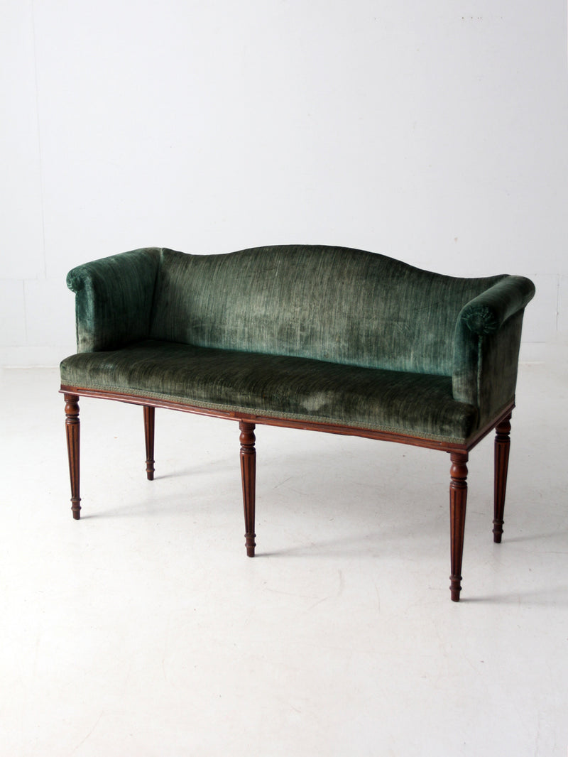 antique Neoclassical settee with velvet upholstery