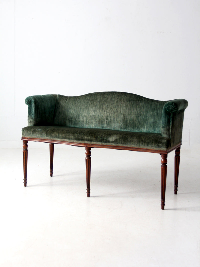 antique Neoclassical settee with velvet upholstery