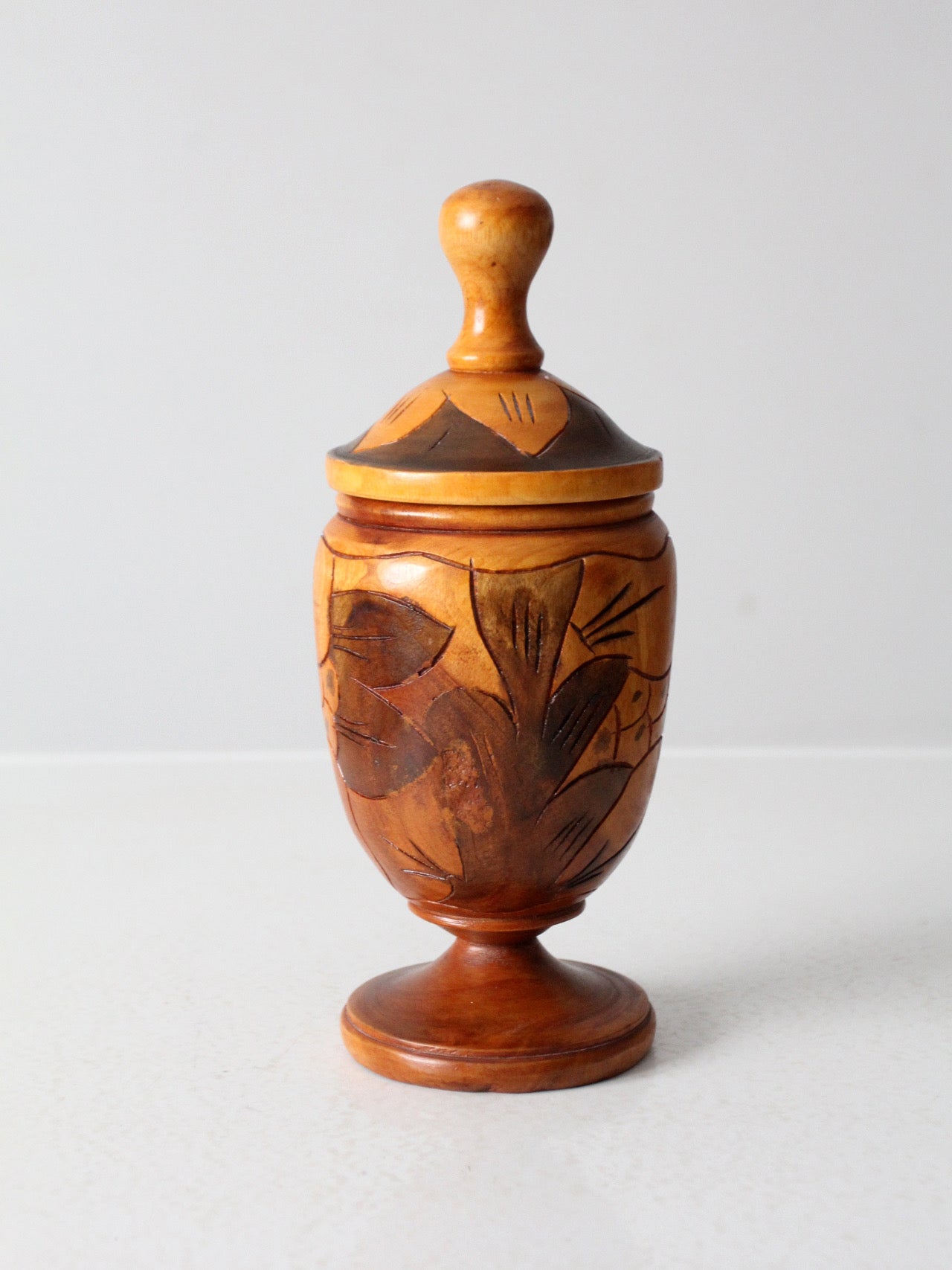 vintage carved wooden jar