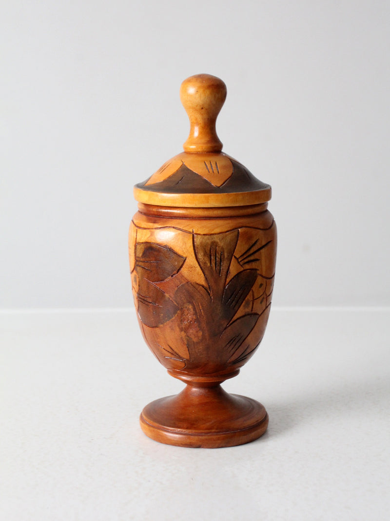vintage carved wooden jar