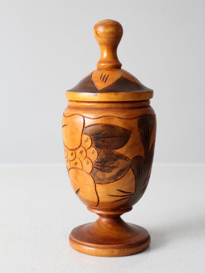 vintage carved wooden jar