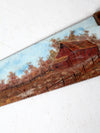 vintage folk art landscape painting on hand saw